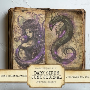 Dark Siren Junk Journal Seiten Gothic Meerjungfrau Magische Ozean Fantasy Printable Journal Set von 224 wunderliche Meeresgeschöpf Digitaler Download