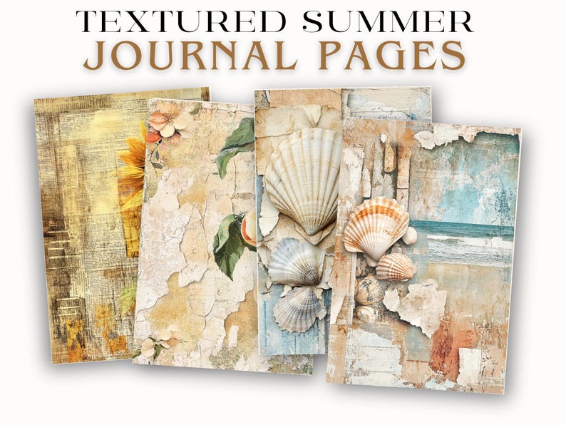Textured Summer Landscape Junk Journal Pages JPG Lemon Sunflower ...