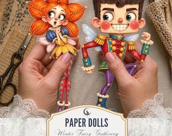 Winter Fairy Paper Dolls Whimsical Christmas Fairies Snowy Woodland Characters Cottagecore Fussy Cuts Junk Journal Scrapbook Ephemera