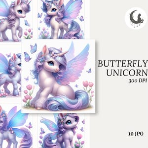 Schmetterling Einhorn Frühling Clipart Set mit 10 hochwertigen 300 DPI JPGs wunderliche Fantasy Tier Printables für Karten Scrapbooking Download