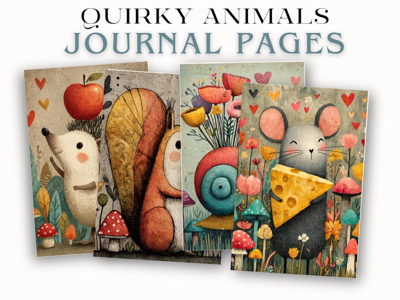 Quirky Animals Junk Journal Pages, Whimsical Ephemera Printable, Rustic ...