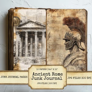 Pagine di diario di Roma antica, set stampabile, gladiatori, architettura, mitologia, collage di carta rustica antica, scrapbooking, download digitale