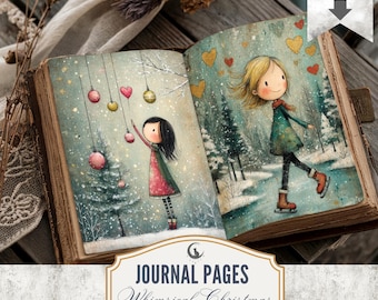 Whimsical Girl Christmas Junk Journal Pages, Quirky Holiday Ephemera, Festive Scrapbook Backgrounds, Collage Paper, JPG Digital Download