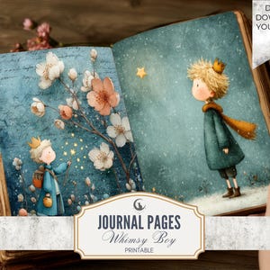 Whimsical Boy Prince Junk Journal Page JPG, Quirky Cute Printable Ephemera, Fairytale Collage Paper, Rustic Fantasy Scrapbook Download