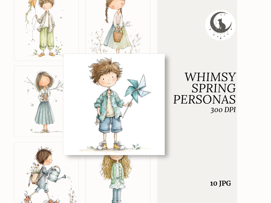 Quirky Whimsical Spring Characters JPG Clipart Cute Storybook ...