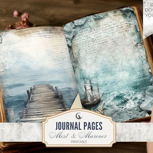 Blue Tones Junk Journal Pages Printable Ocean Mist Coastal Theme Nautical Watercolor Paper Ephemera for Scrapbooking & Crafts