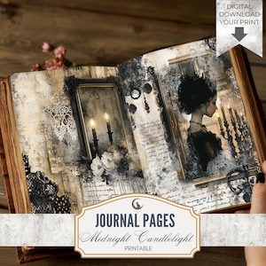 Midnight Lace and Candlelight Junk Journal Pages Printable Set Dark Romantic Ephemera Rustic Gothic Paper for Scrapbooking Collage Crafts