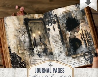 Midnight Lace and Candlelight Junk Journal Pages Printable Set Dark Romantic Ephemera Rustic Gothic Paper for Scrapbooking Collage Crafts