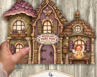 Woodland Fairy House Folio Kit Printable Interactive Paper Craft Whimsical Mushroom Forest Cottagecore Junk Journal Ephemera Fussy Cuts