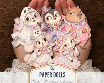 Pastel Woodland Animal Paper Dolls Whimsical Quirky Eccentric Forest Characters Cute Animals Fussy Cuts Scrapbook Ephemera Junk Journal