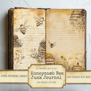 Honeycomb Bee Spring Junk Journal Pages Set di 30 pagine stampabili da 300 DPI Digital Paper Whimsical Nature per scrapbooking, artigianato, collage, download