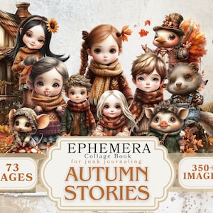 Efemere Thanksgiving grillige persona's bundel oogst Wonderland bos dieren magische set gezellige fantasie digitale collage boek kunst knippen