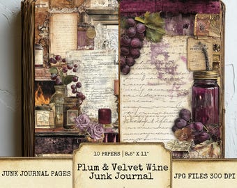 Thanksgiving Autumn Junk Journal Pages Dusty Plum Velvet Wine Tones Printable Violet Ephemera Fall Collage Scrapbooking Digital Download