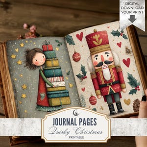 Quirky Christmas Journal Pages, Whimsical Holiday Ephemera, Rustic Winter Scrapbook Backgrounds, Printable Junk Journal Kit JPG Download
