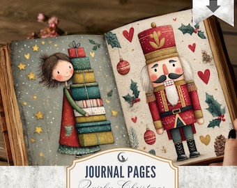 Quirky Christmas Journal Pages, Whimsical Holiday Ephemera, Rustic Winter Scrapbook Backgrounds, Printable Junk Journal Kit JPG Download