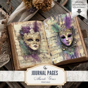Mardi Gras Junk Journal Pages Set of 10 Printable 300 DPI Digital Papers Whimsical Festival Art for Scrapbooking Crafts Collage Download