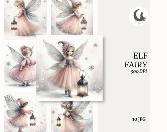 Christmas Elf Fairy Watercolor Whimsical Ephemera Woodland Animal Junk Journal Paper Crafting Clipart Holiday Card Element Winter Collage