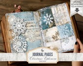 Christmas Snowflake Ephemera Junk Journal Pages Winter Holiday Printable Whimsical Art Journaling Backgrounds JPG Digital Paper Download