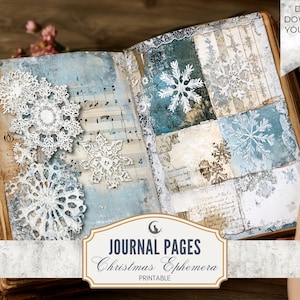 Christmas Snowflake Ephemera Junk Journal Pages Winter Holiday Printable Whimsical Art Journaling Backgrounds JPG Digital Paper Download