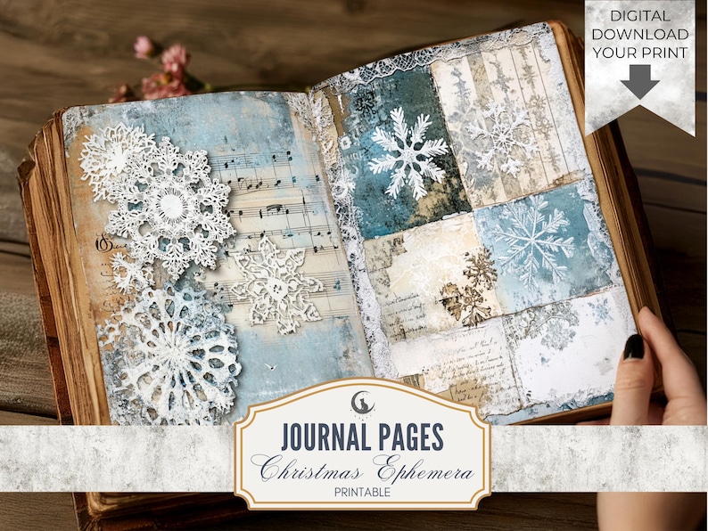 Christmas Snowflake Ephemera Junk Journal Pages Winter Holiday ...