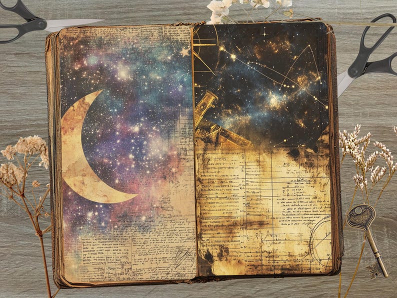 Celestial Galaxy Junk Journal Pages Set of 10 Printable 300 DPI Digital ...