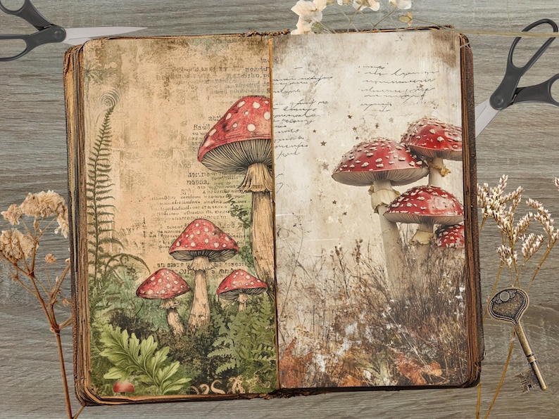 Whimsical Mushroom Forest Junk Journal Pages Printable Set Woodland ...