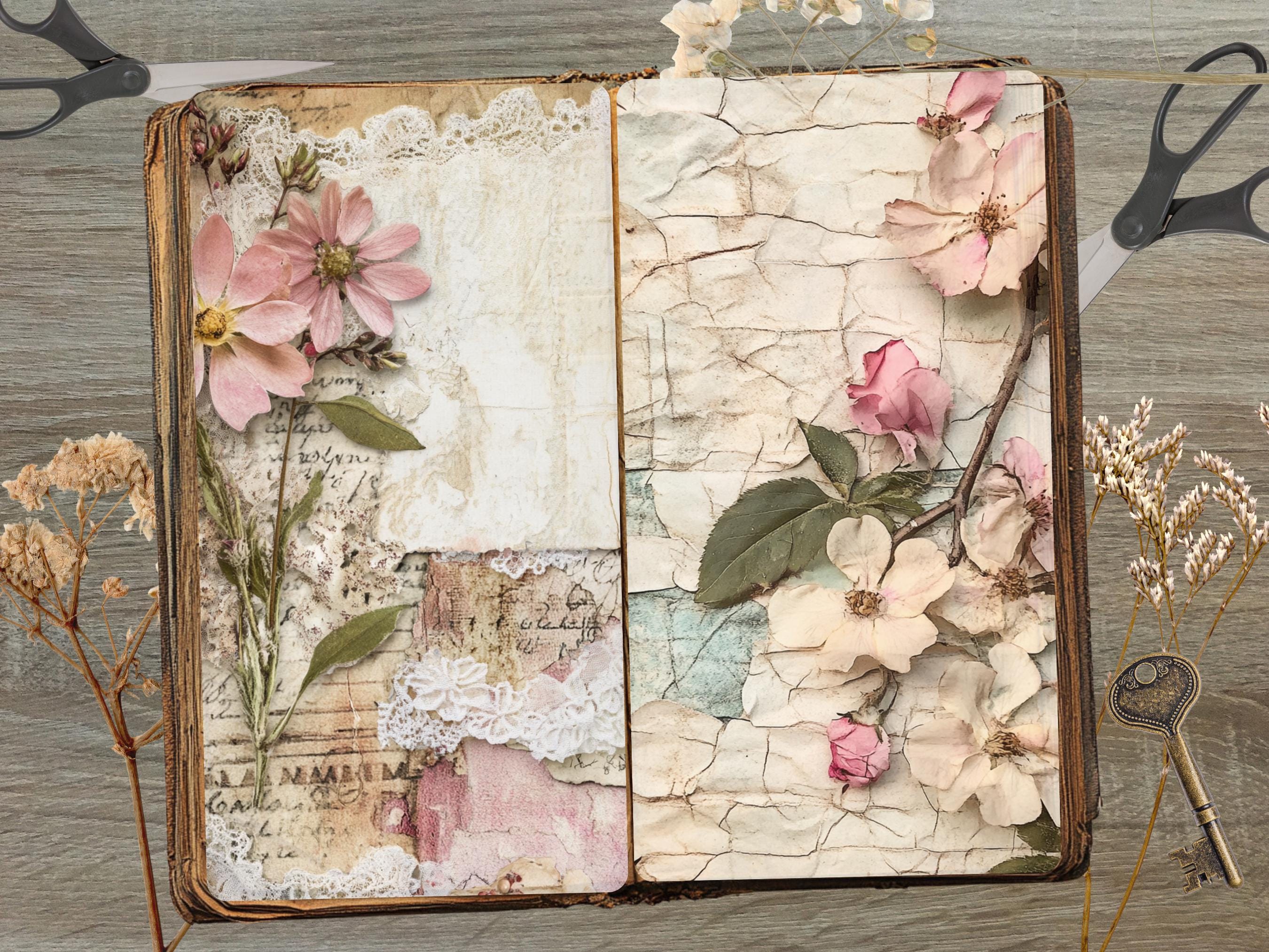 Textured Spring Flower Background Junk Journal Pages JPG Floral ...