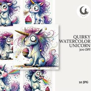 Ensemble de 10 cliparts licorne magique de haute qualité JPG 300 DPI, art animalier fantastique lunatique pour scrapbooking, cartes de fête, travaux manuels et décoration à télécharger