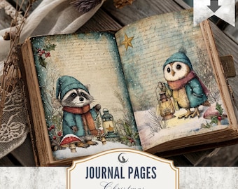 Christmas Junk Journal Pages Woodland Theme Quirky Whimsical Holiday Ephemera Rustic Scrapbook Backgrounds Printable JPG Digital Download