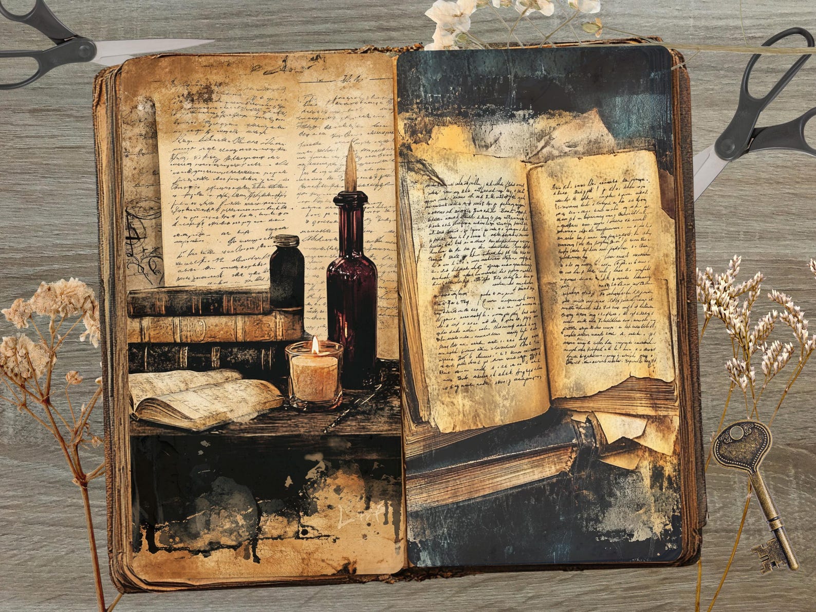Witchcraft Potion Junk Journal Page JPG Magical Fantasy Collage Dark ...