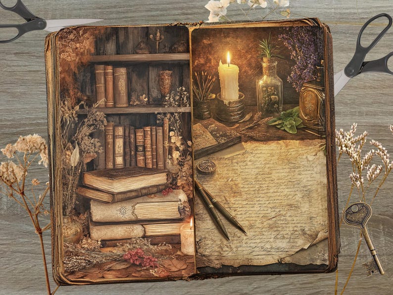 Witchcraft Potion Junk Journal Page JPG Magical Fantasy Collage Dark ...