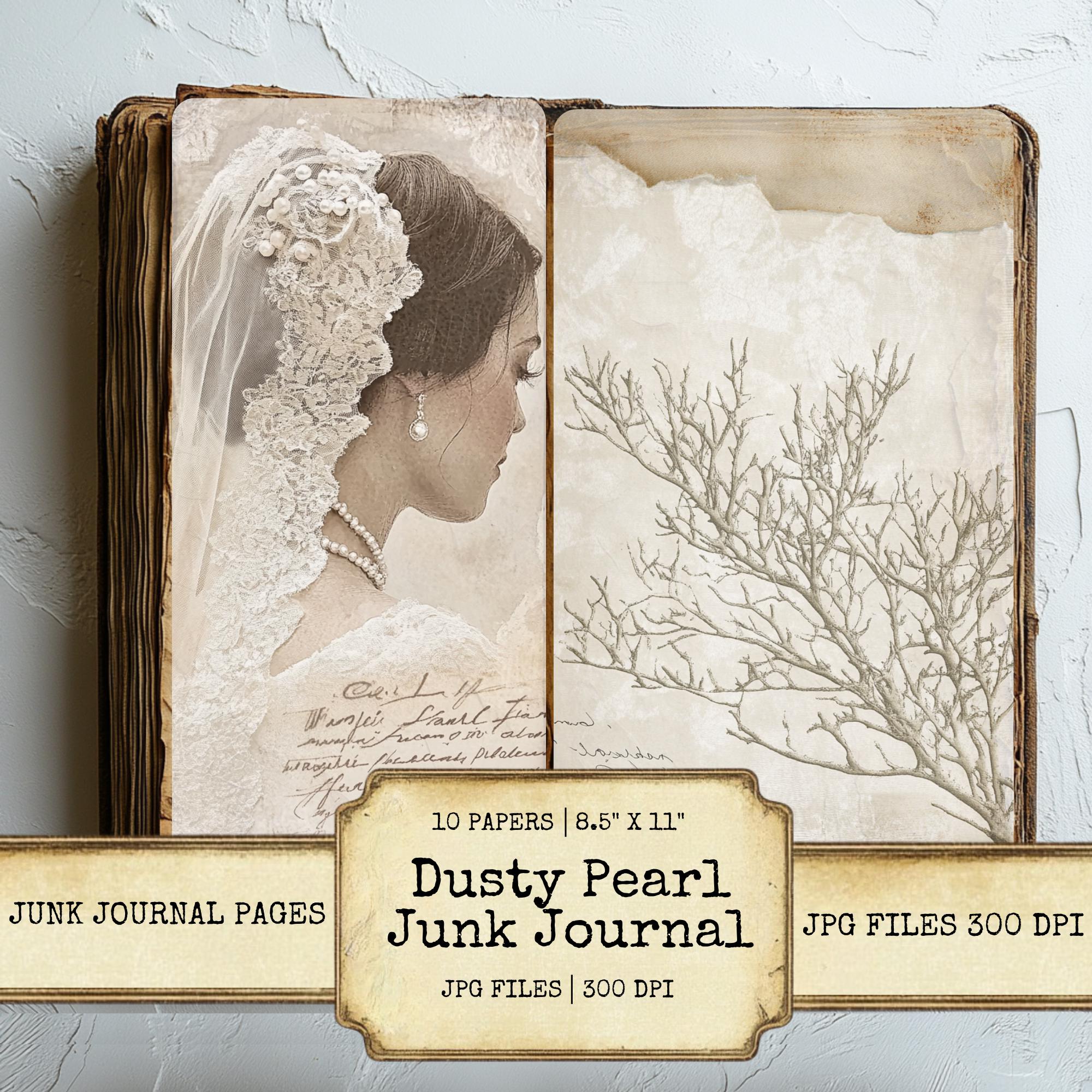 Dusty Pearl Junk Journal Pages Printable Set Soft Grunge Ephemera Neutral Aesthetic Digital Paper for Scrapbooking Collage Crafts Download
