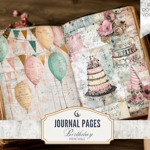 Lot de 10 pages pour journal de fête d'anniversaire, imprimables 300 ppp pour scrapbooking, travaux manuels, collage de fête