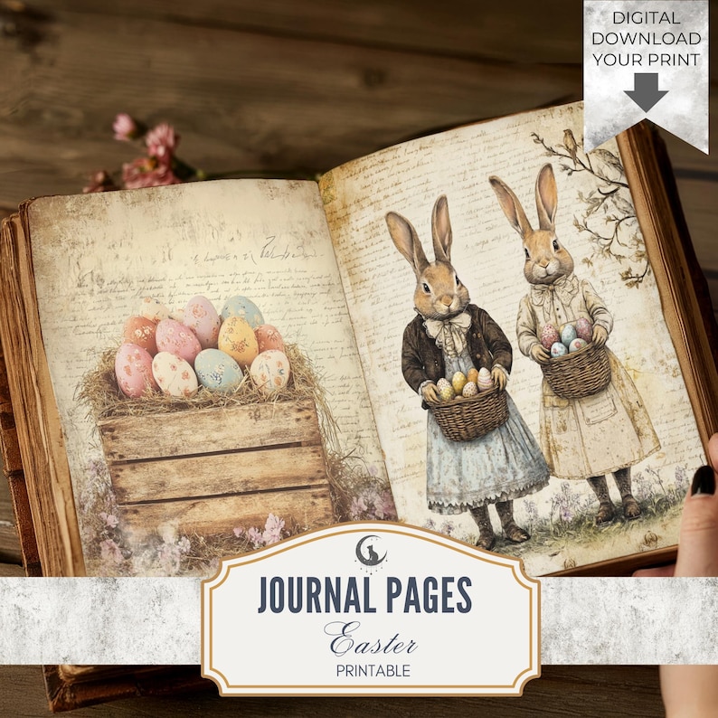 Easter Theme Junk Journal Pages Set of 20 Printable 300 DPI Digital Papers Whimsical Spring Art for Scrapbooking Crafts Collage Download image 1