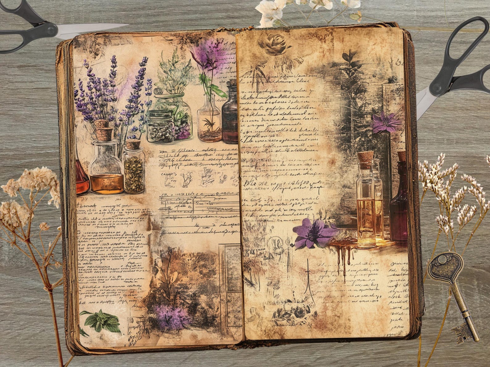 Witchcraft Potion Junk Journal Page JPG Magical Fantasy Collage Dark ...