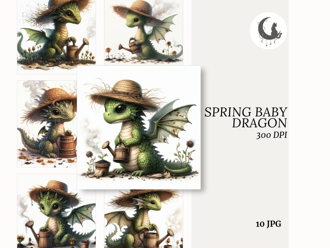 Spring Baby Dragon JPG Clipart Whimsical Cute Fantasy Creature ...
