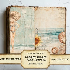 Diario basura de verano: juego de 20 páginas imprimibles de 300 DPI, papel digital, arte de temporada brillante para scrapbooking, manualidades y proyectos de collage.