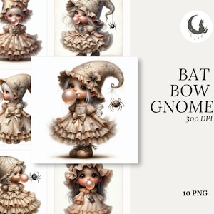 Chauve-souris arc fille nain Halloween Clipart PNG mignon chapeau de sorcière fantasmagorique Costume lunatique automne automne fond Transparent téléchargement numérique
