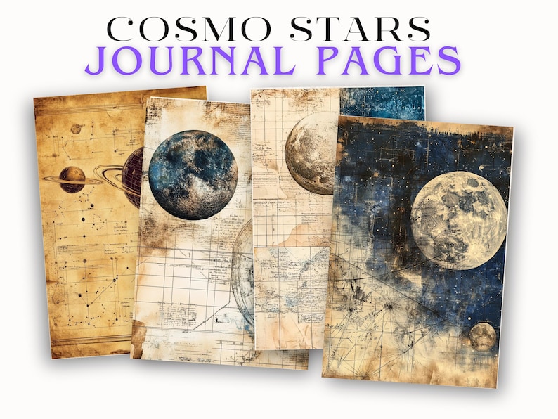 Celestial Galaxy Junk Journal Pages Set of 10 Printable 300 DPI Digital ...