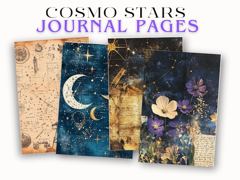 Celestial Galaxy Junk Journal Pages Set of 10 Printable 300 DPI Digital ...