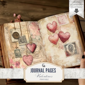 Valentine's Day Junk Journal Kit Digital Paper Craft Collage Sheet for Scrapbooking Romantic Love Journal Pages Printable Digital Download