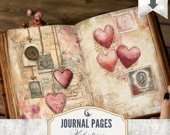Valentine's Day Junk Journal Kit Digital Paper Craft Collage Sheet for Scrapbooking Romantic Love Journal Pages Printable Digital Download