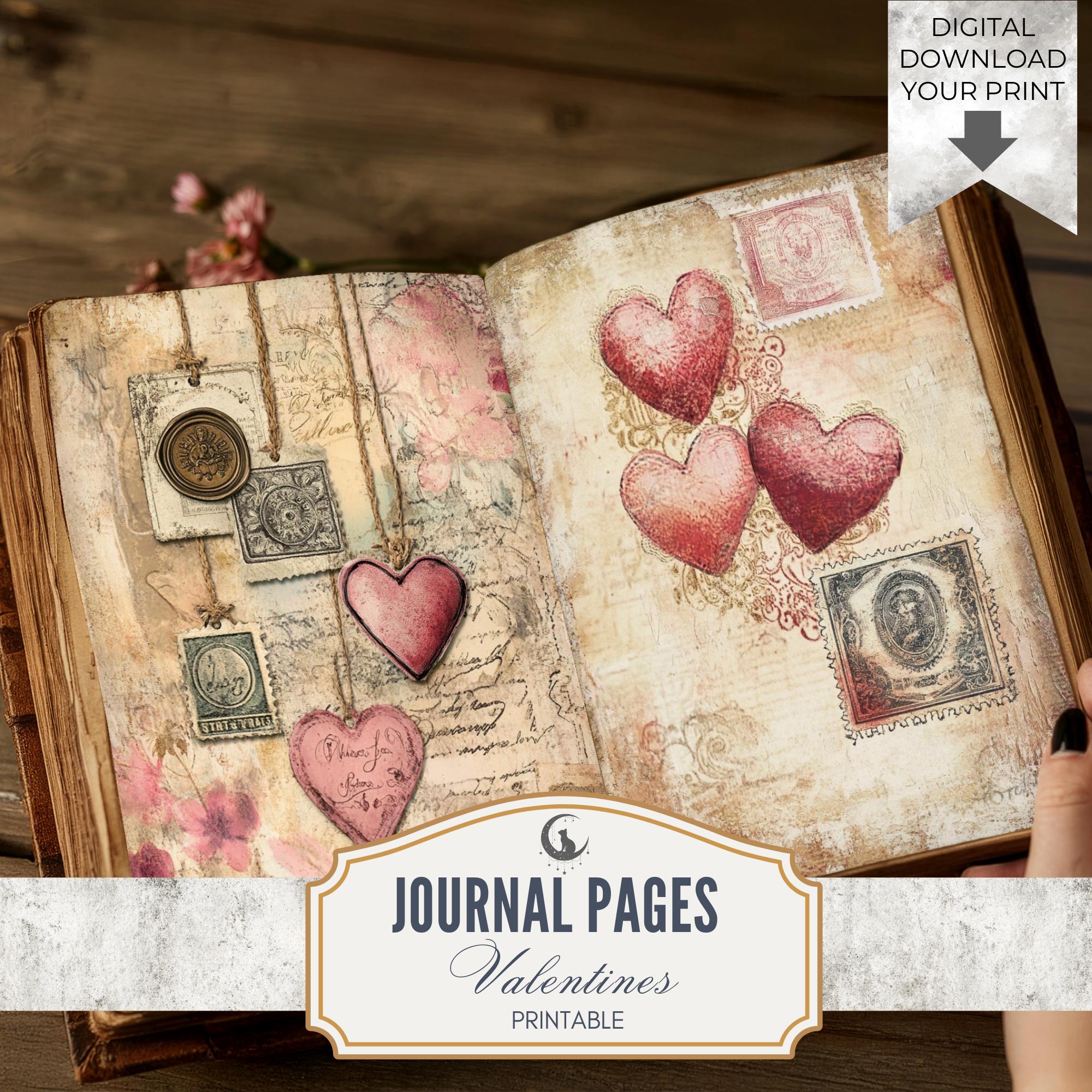 Valentine's Day Junk Journal Kit Digital Paper Craft Collage Sheet