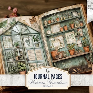 Victorian Greenhouse Junk Journal Pages Printable Botanical Garden Ephemera Rustic Floral Digital Paper Set for Scrapbooking Crafts image 1