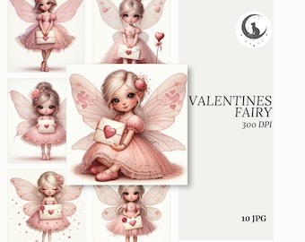 Valentines Fairy JPG Clipart Whimsical Cute Love Fairy Illustration Romantic Fantasy Character Scrapbook Ephemera Printable Digital Download