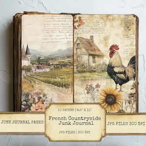 French Countryside Junk Journal Pages Set of 10 Printable 300 DPI Rustic Cottagecore Ephemera Paper for Scrapbooking Collage Crafts