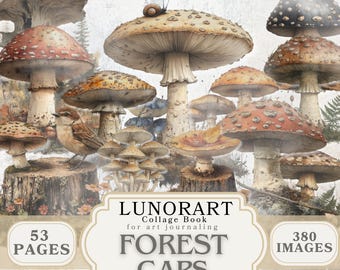 Mushroom Ephemera Bundle Digital Collage Book Whimsical Fungi Cut and Collage Printables for Scrapbooking Journals and Art Projects
