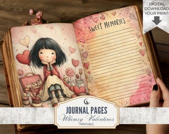 Valentinstag wunderliche Junk Journal Seite JPG, schrullige Liebe Ephemera druckbare, niedliche romantische Collage Papier, Scrapbook digitaler Download