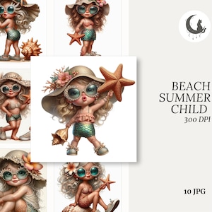 Zomer strand kinderen clipart set van 10 JPG koraal oceaan elementen voor scrapbooking ambachten kaarten nodigt feest decor digitale download