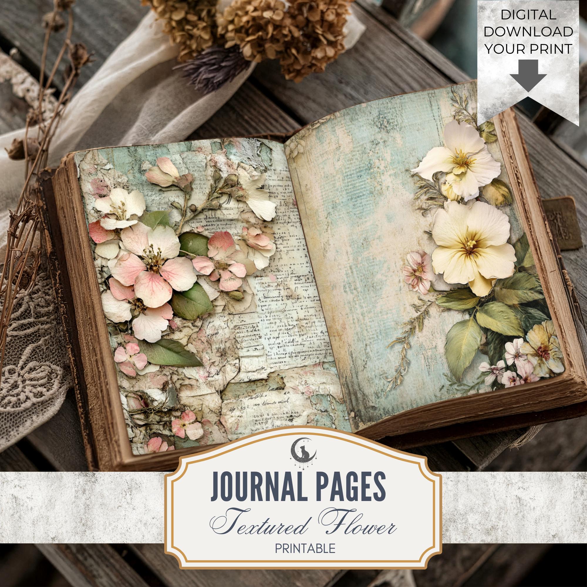 Textured Spring Flower Background Junk Journal Pages JPG Floral ...